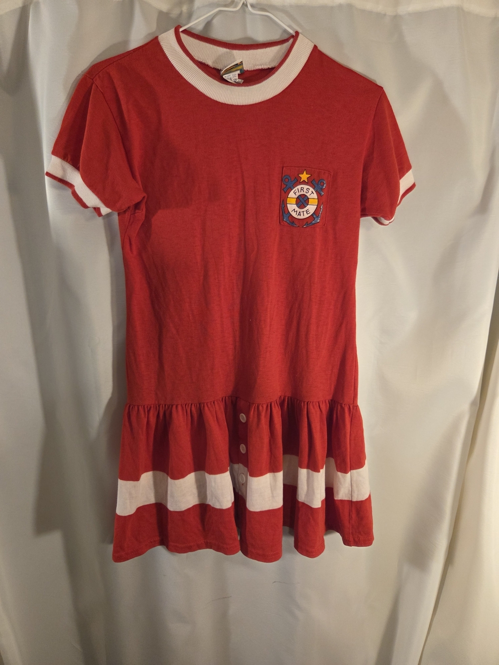 Girls' Red Ringer Short Sleeve Casual Dress with Stripe Hem